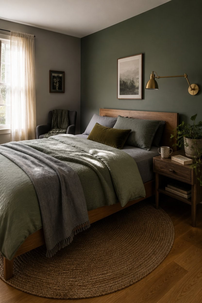 gray dominant green accent layering