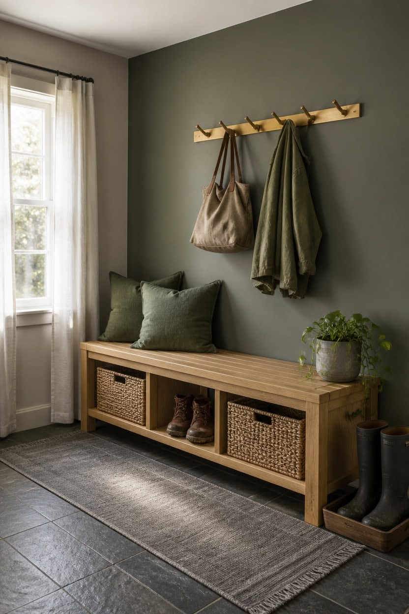 gray green mudroom bench guidance
