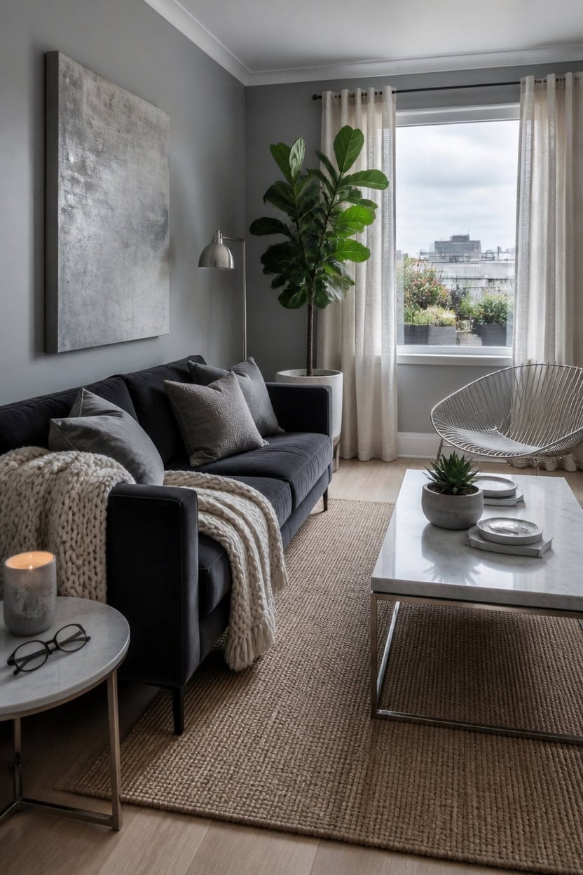 gray living room checklist