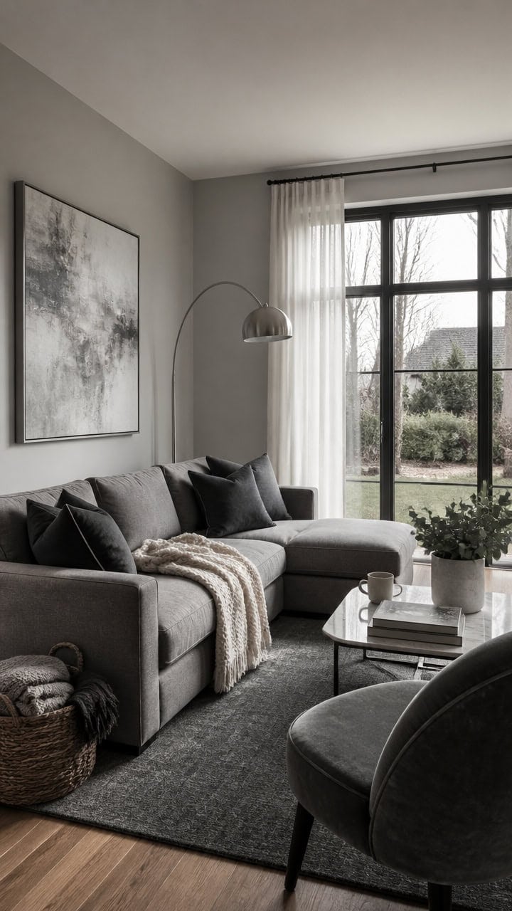 gray living room styling