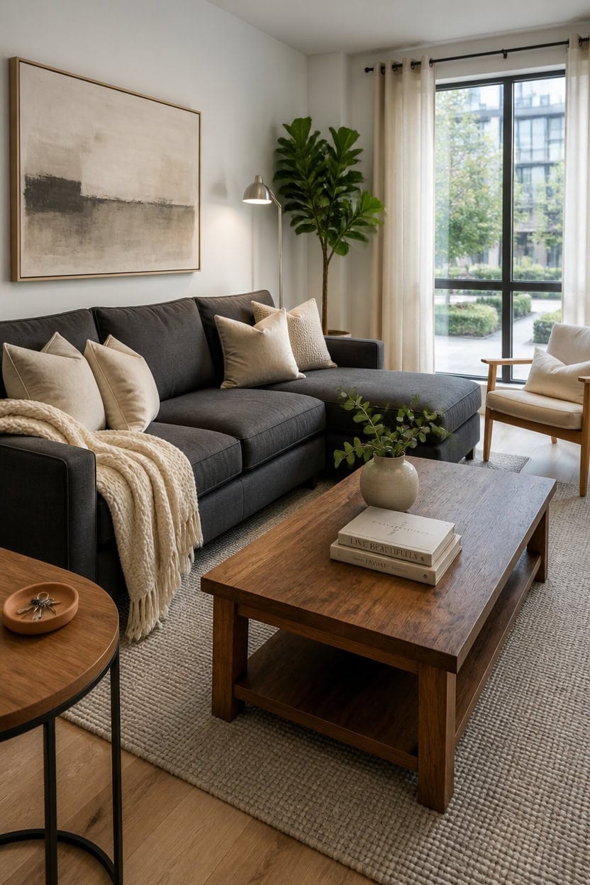 gray room wood finish