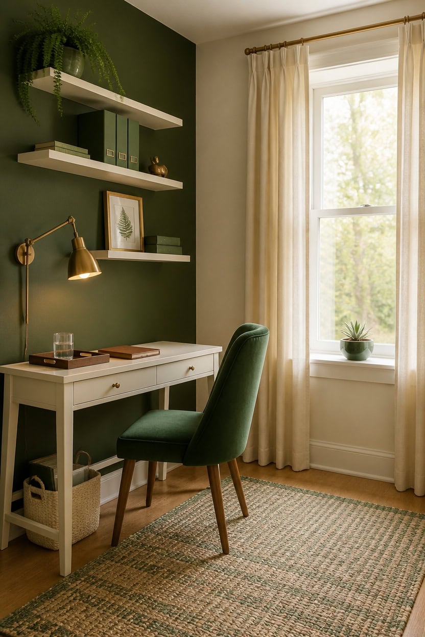 green accented cream office