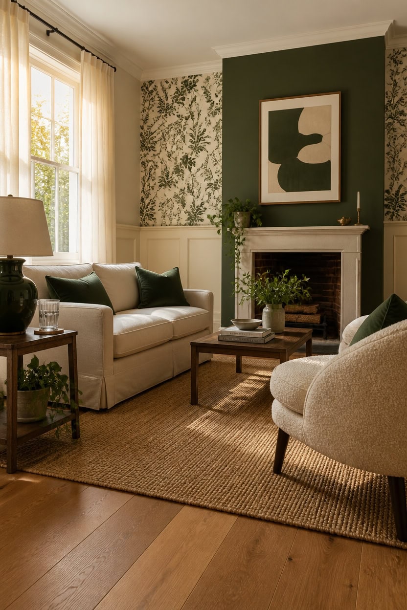 Bright living room featuring a fireplace, stylish artwork, and comfortable seating. Perfect for rela.