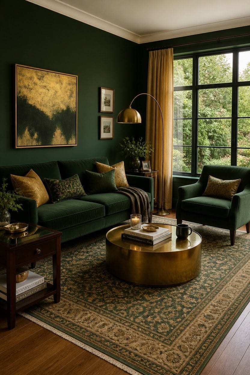 green gold patterned rug