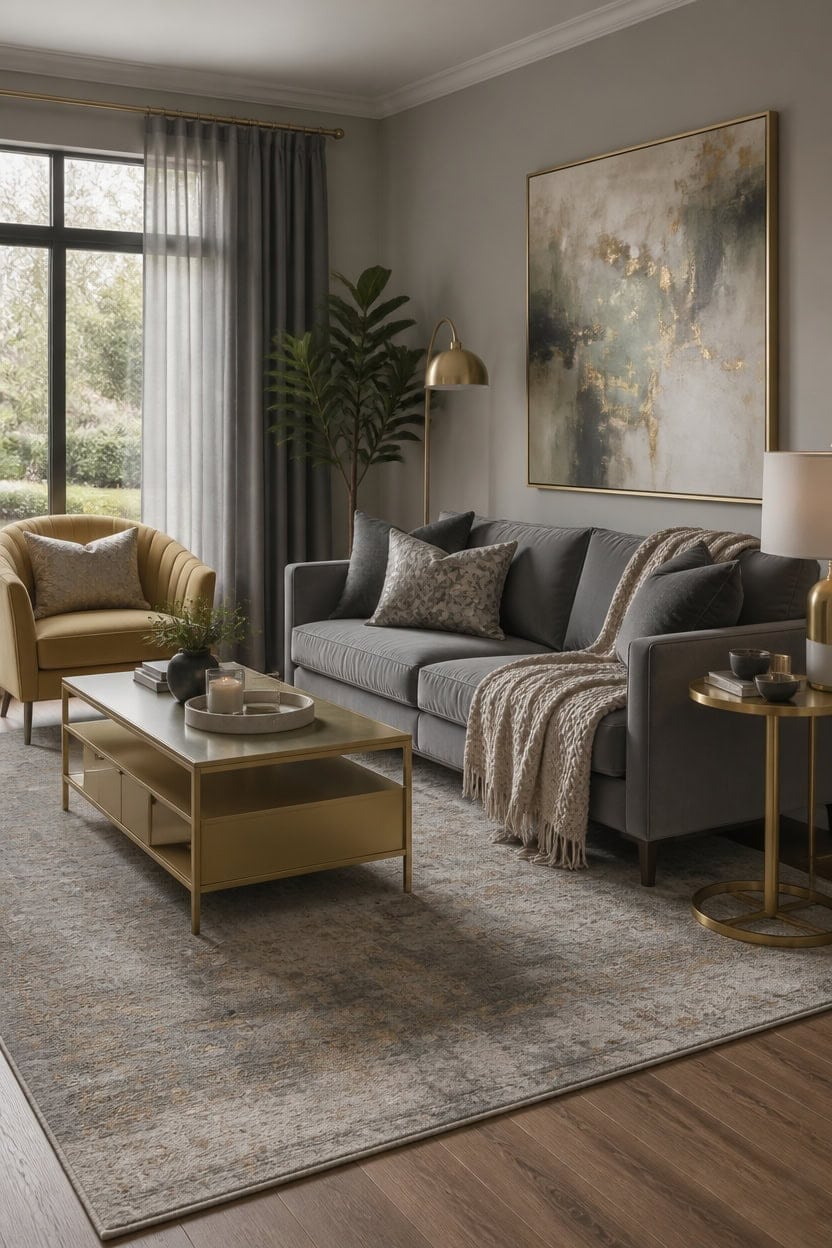 grey gold anchor rug