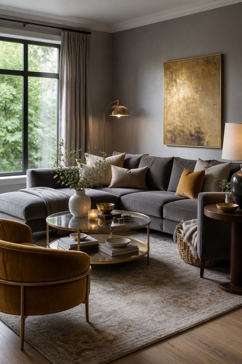 grey walls gold accents