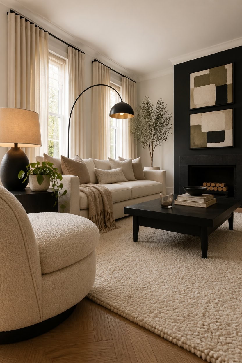 high contrast calming cream decor