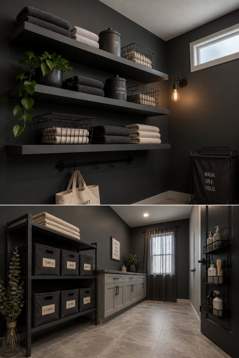 intentional layered dark gray storage