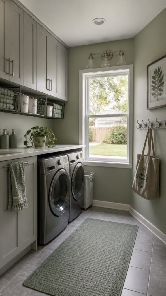 Gray and Green Laundry Rooms for Women Who Stopped Decorating for Guests