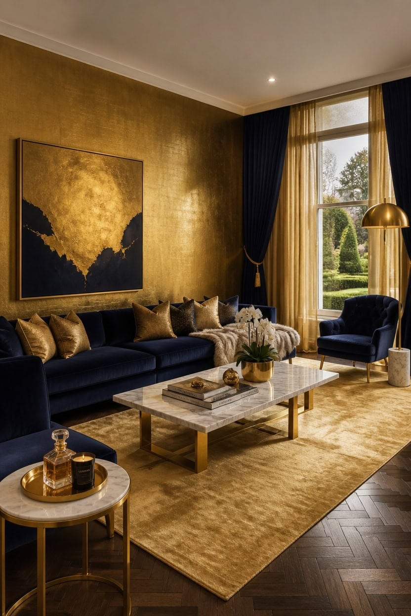 lavish navy gold interior