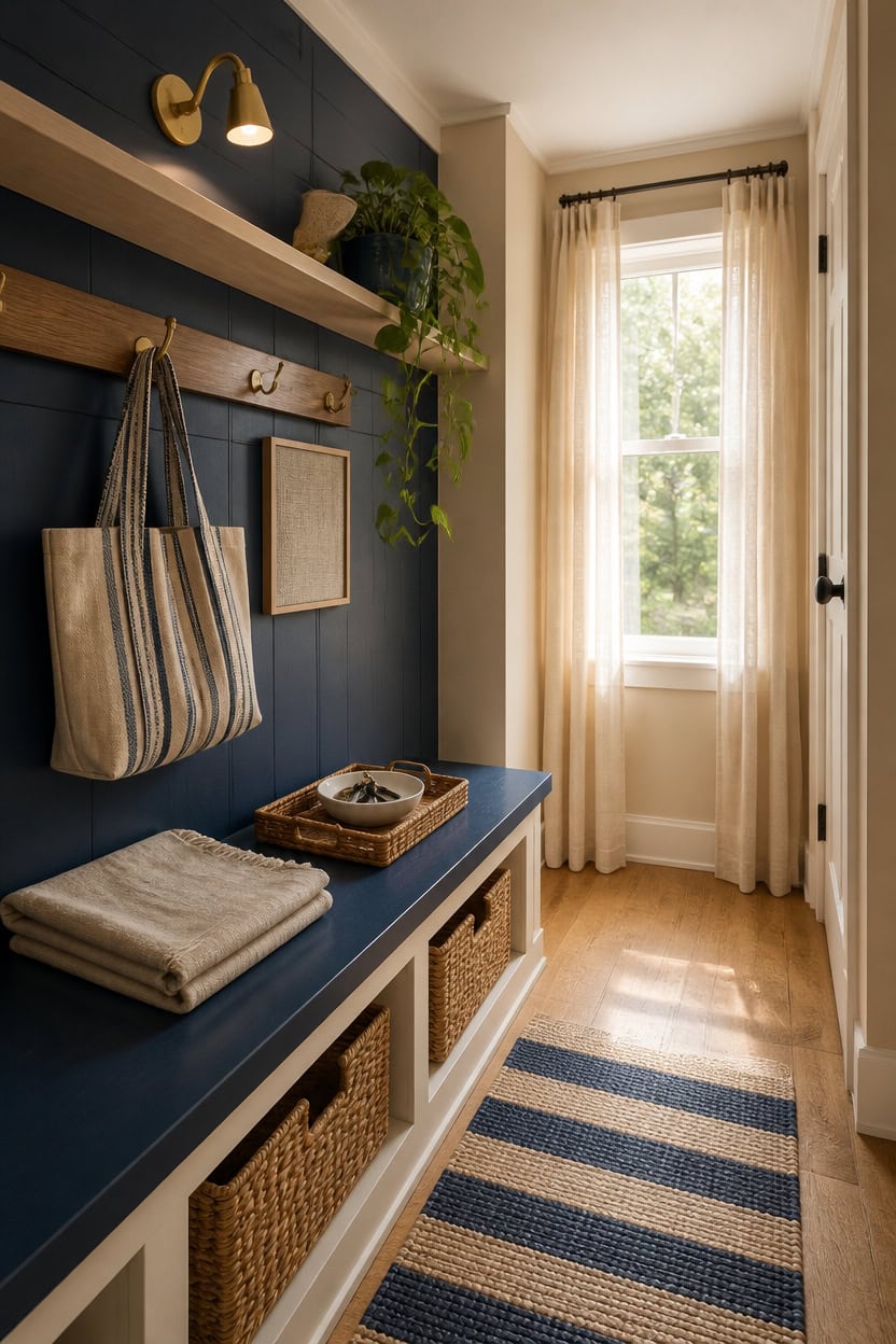 Bright entryway with a large window and neutral decor.
