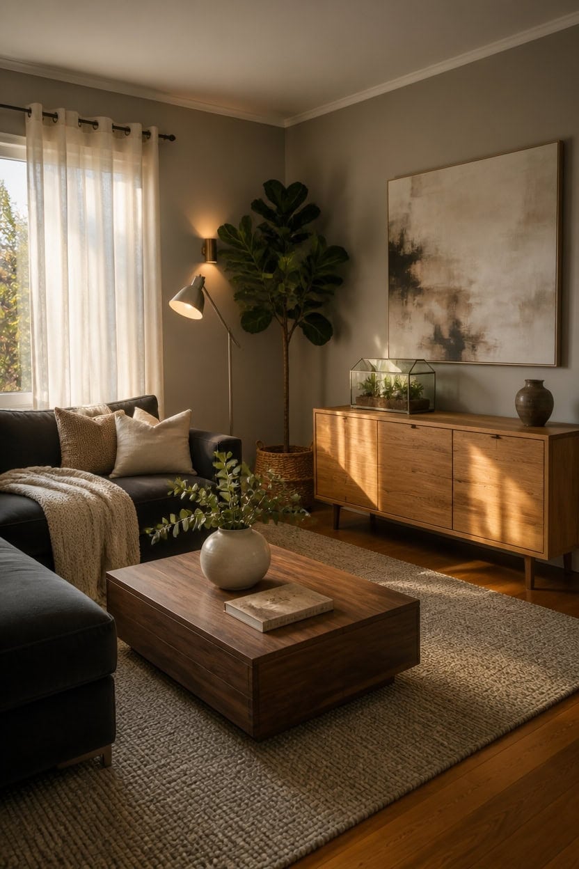 layered lighting highlights wood