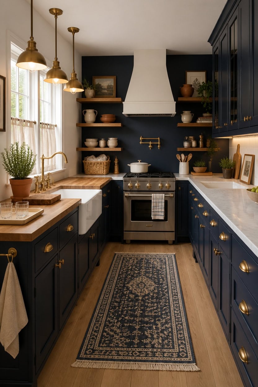 layered navy brass warmth