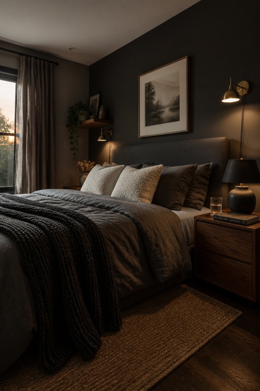 layered textures warm charcoal walls