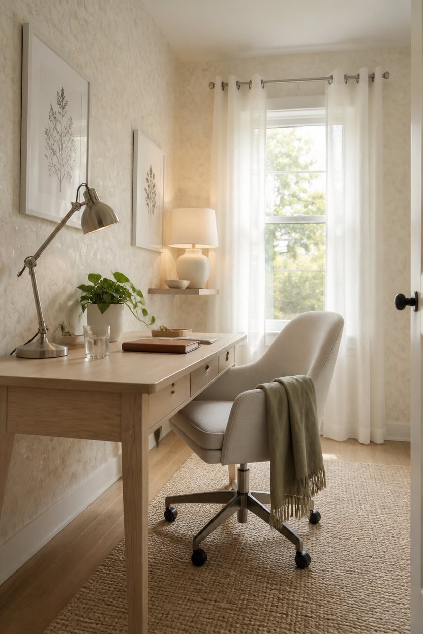 light airy small office wallpaper