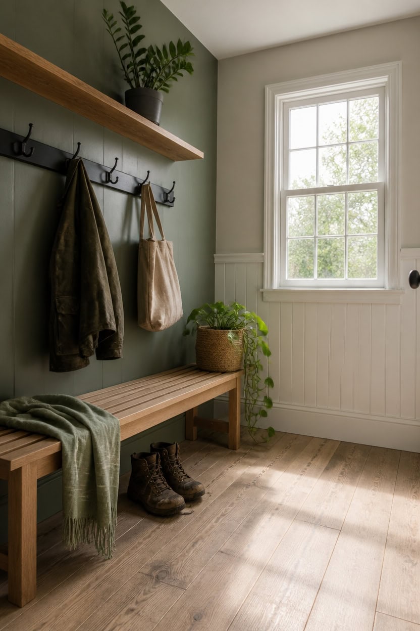 low light mudroom plant styling