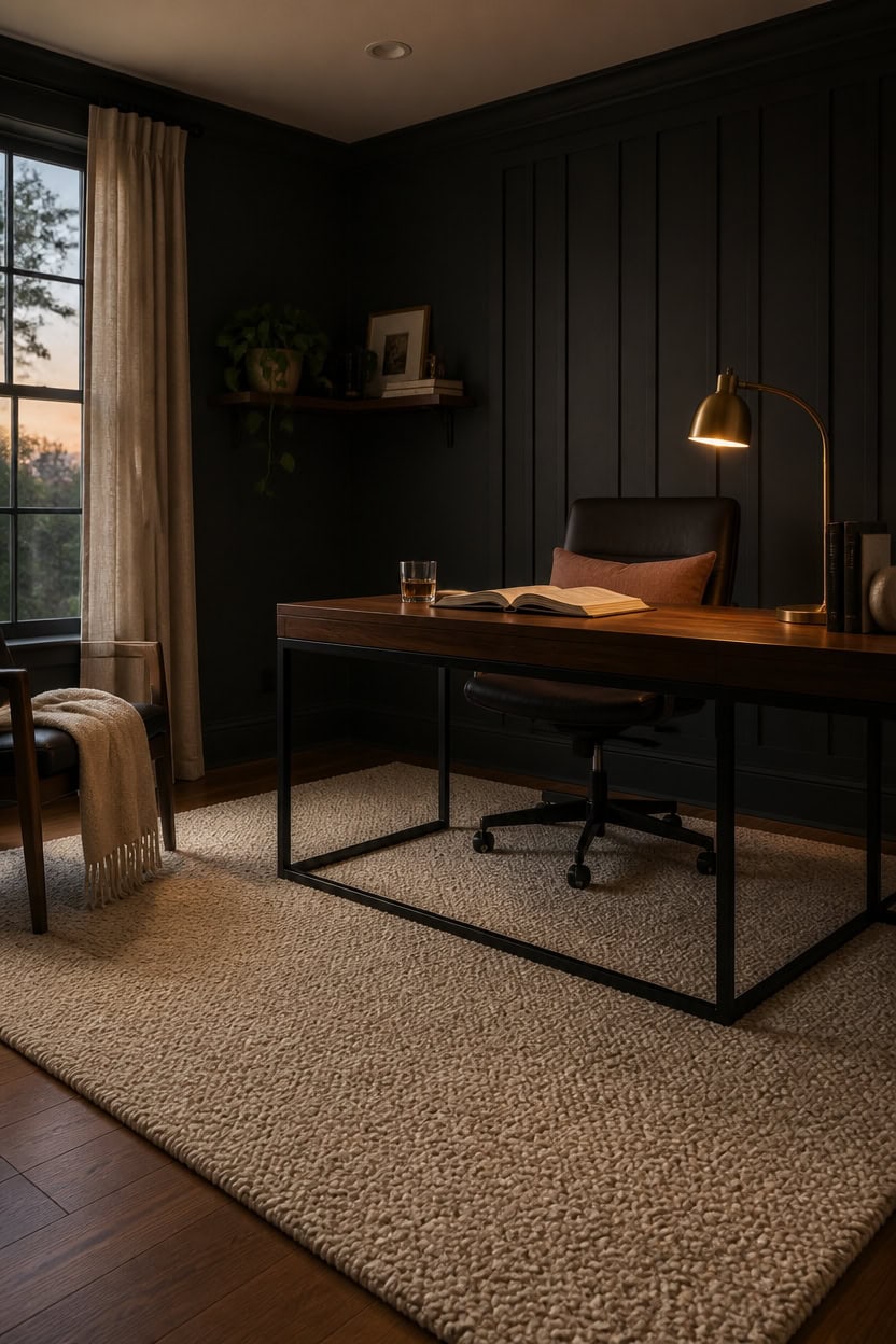 low pile textured charcoal rug