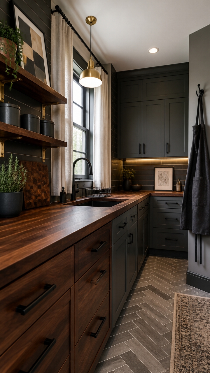 matte black and brass accents