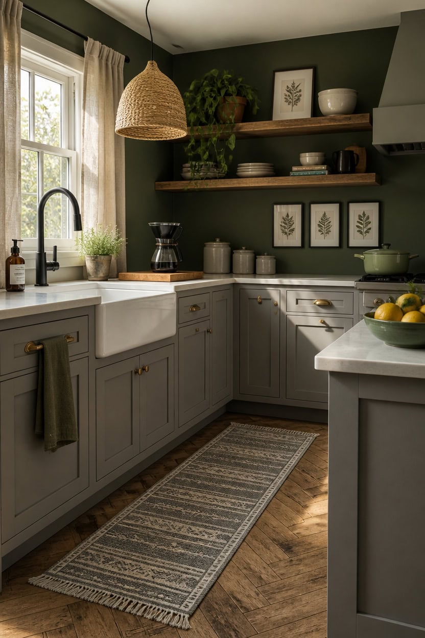matte cabinets for gray green