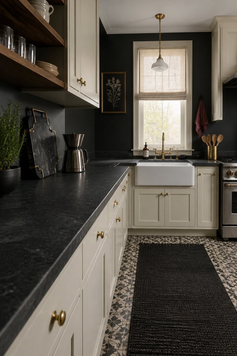 matte dark victorian kitchen counters
