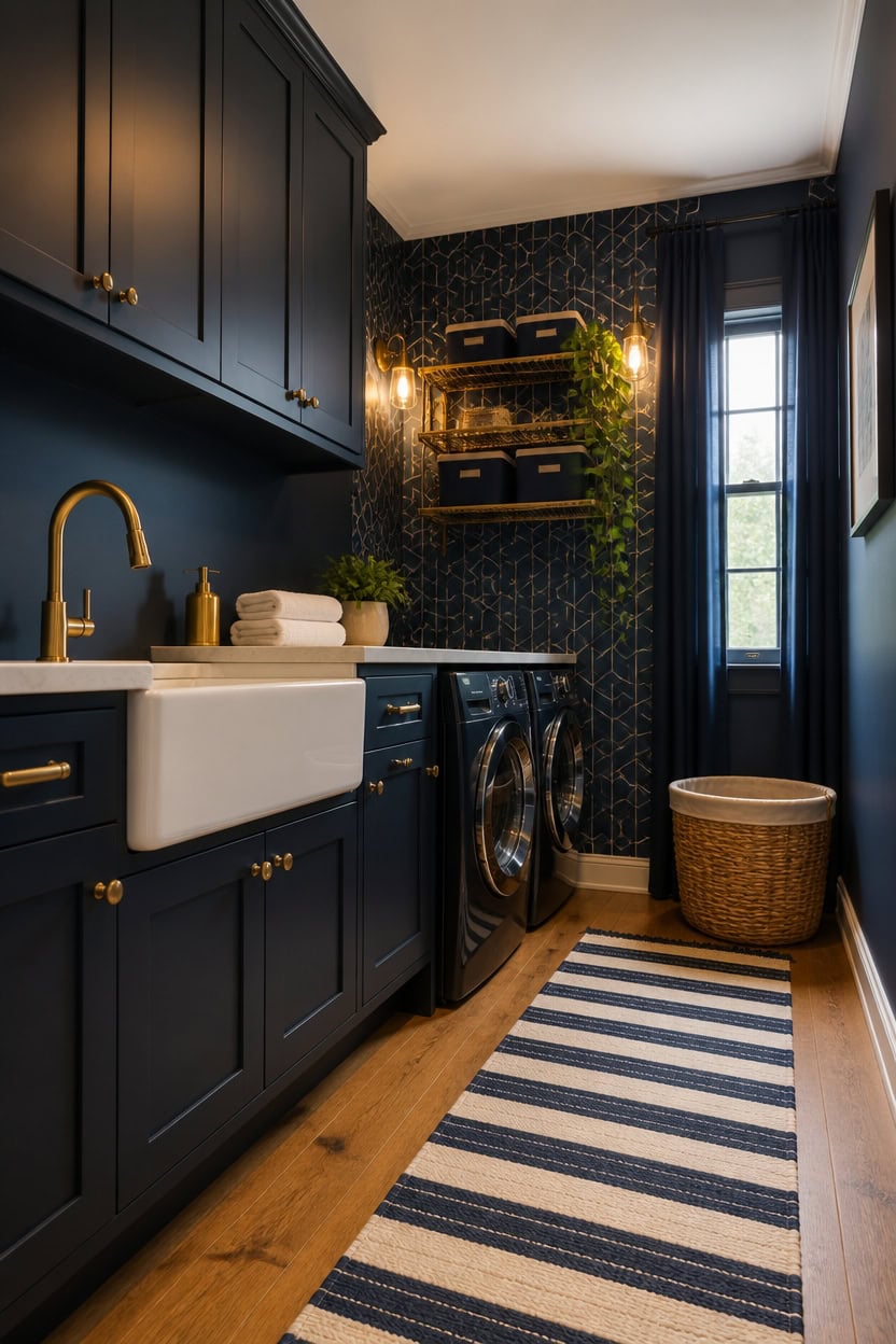 matte navy walls brass
