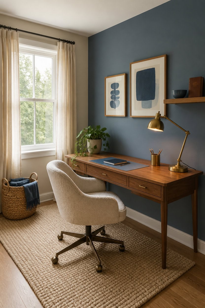 medium walnut desk dusty blue