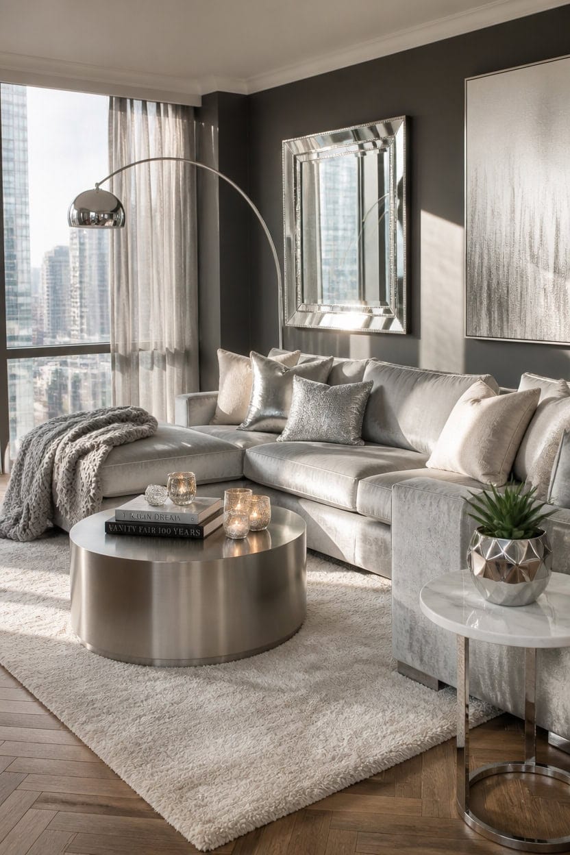 metallic accents on gray