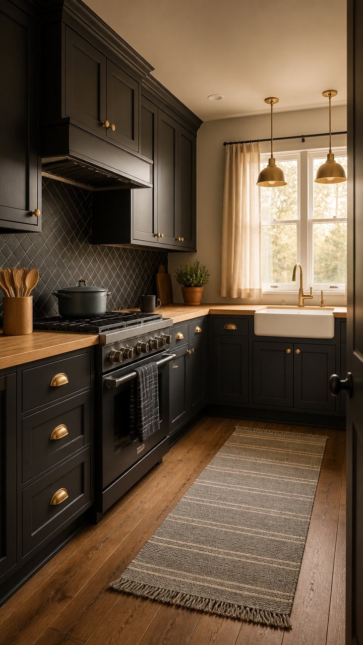midnight kitchen in dark tones