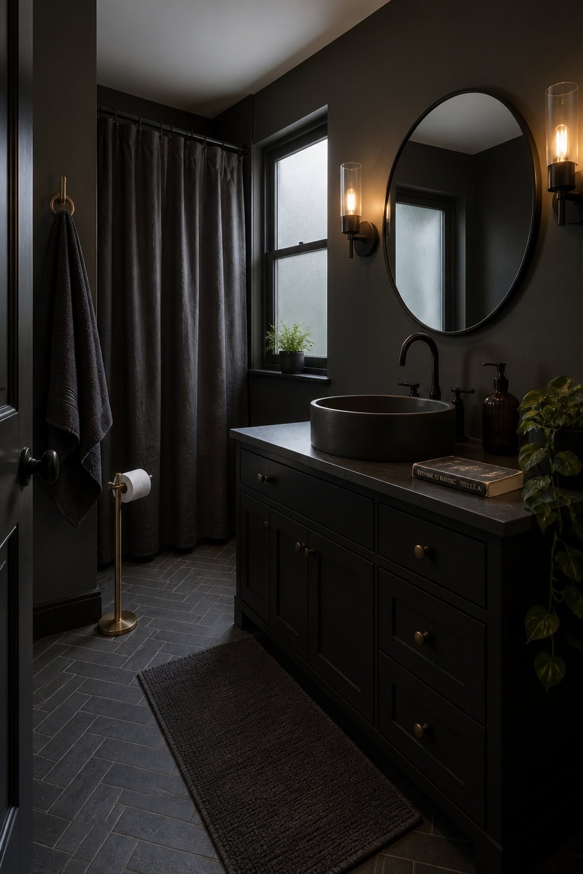 moody charcoal bathroom for readers
