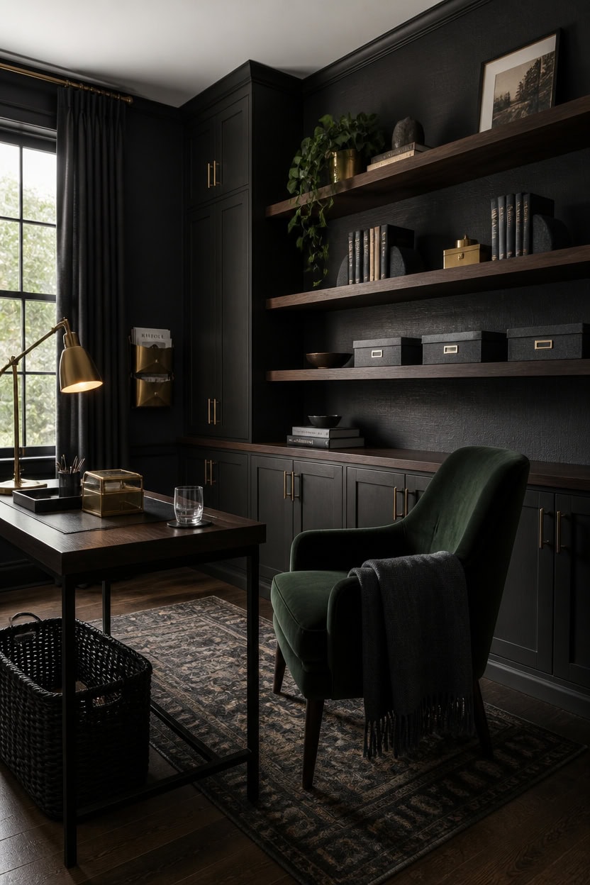 moody closed storage styled shelves
