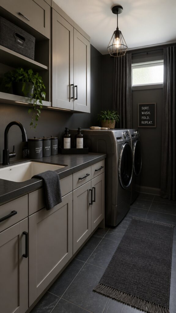 Transforming Your Laundry Room With Dark Gray & Soft Charcoal: Made for Women Who Read Until Midnight