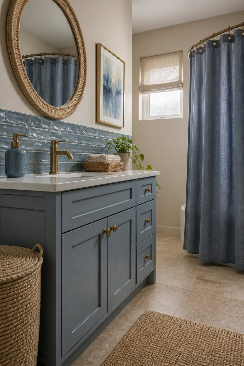 muted blue calming bathroom