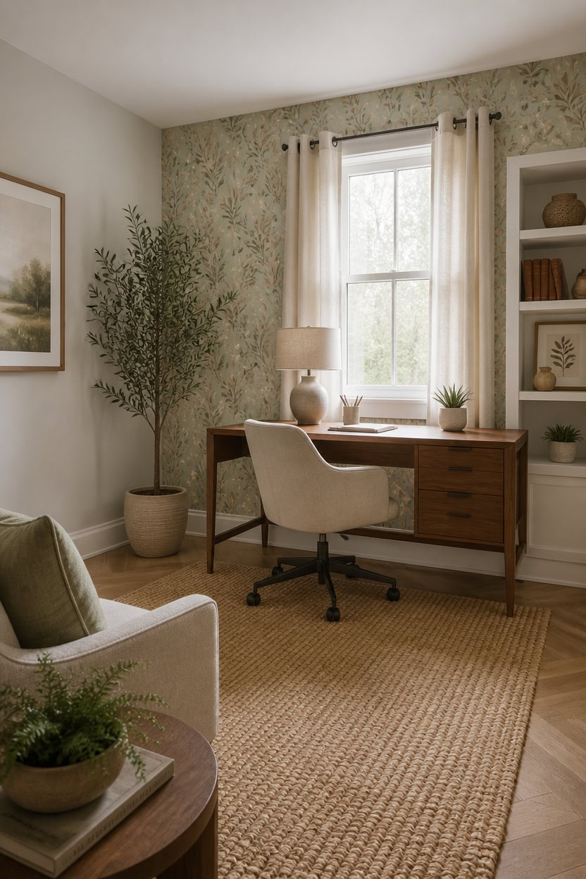 muted botanical focus wall