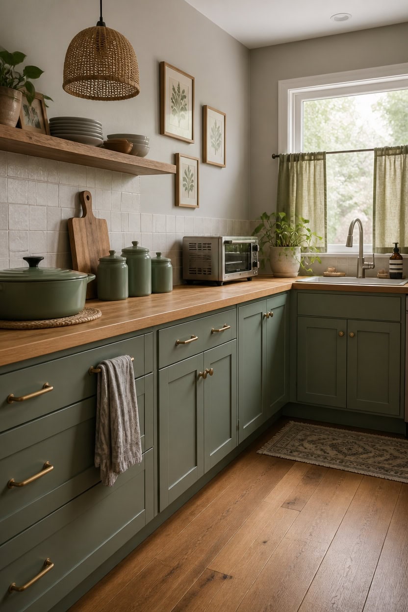 muted gray green kitchen palette