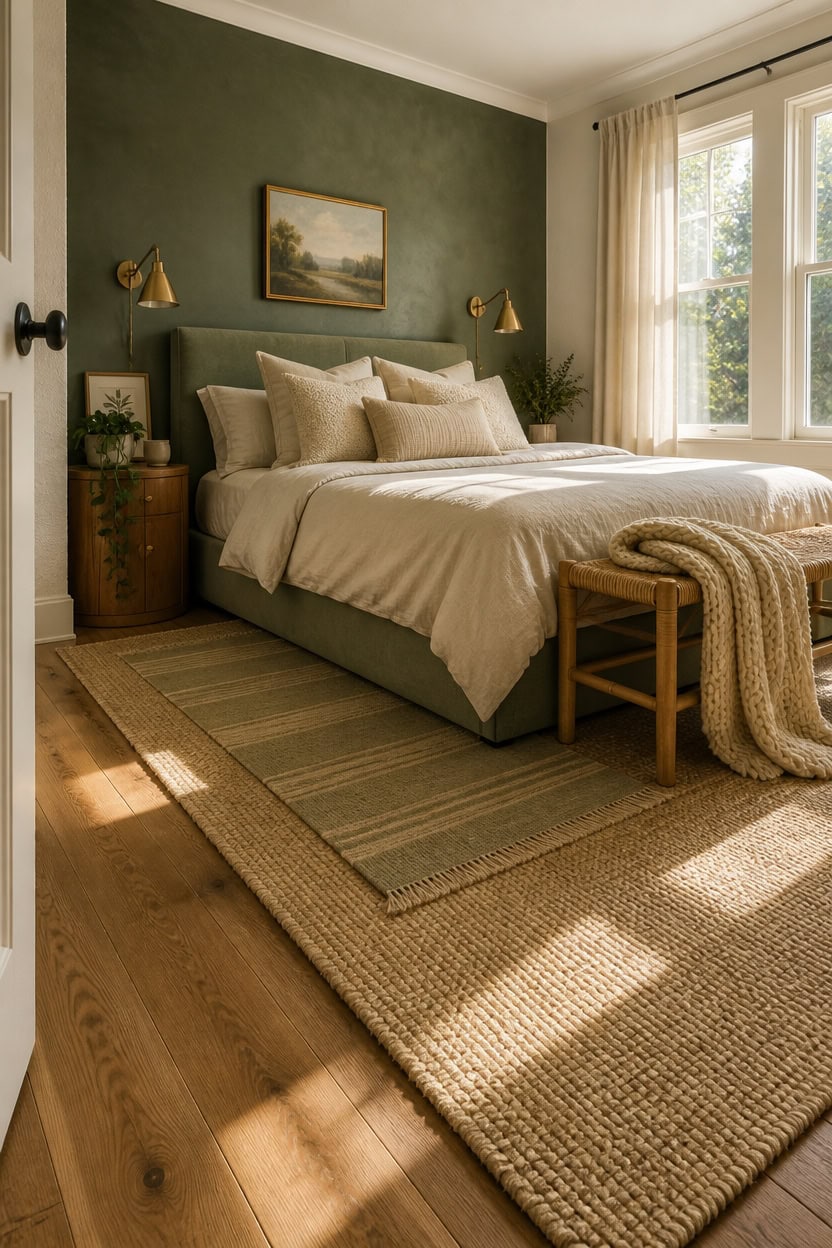 Bright and inviting bedroom featuring a large window, neutral tones, and stylish furnishings for a c.