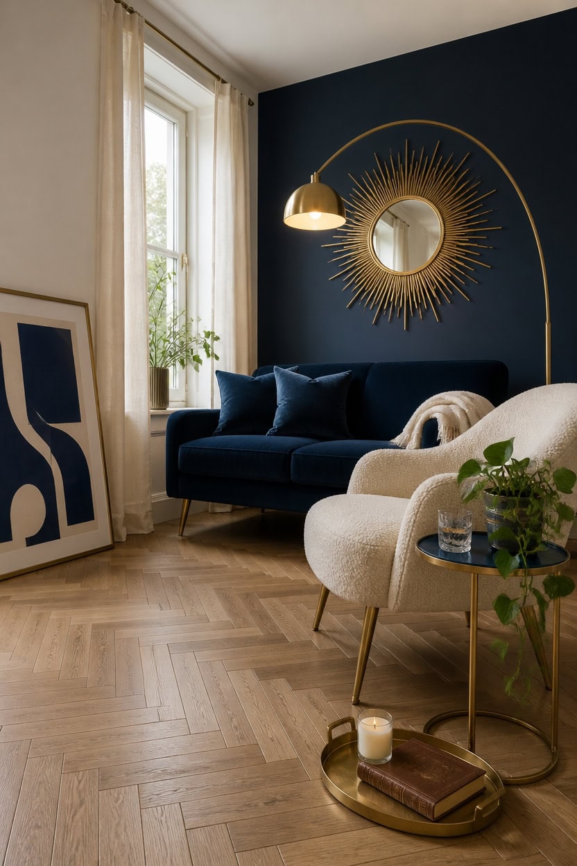 navy accent brass highlights
