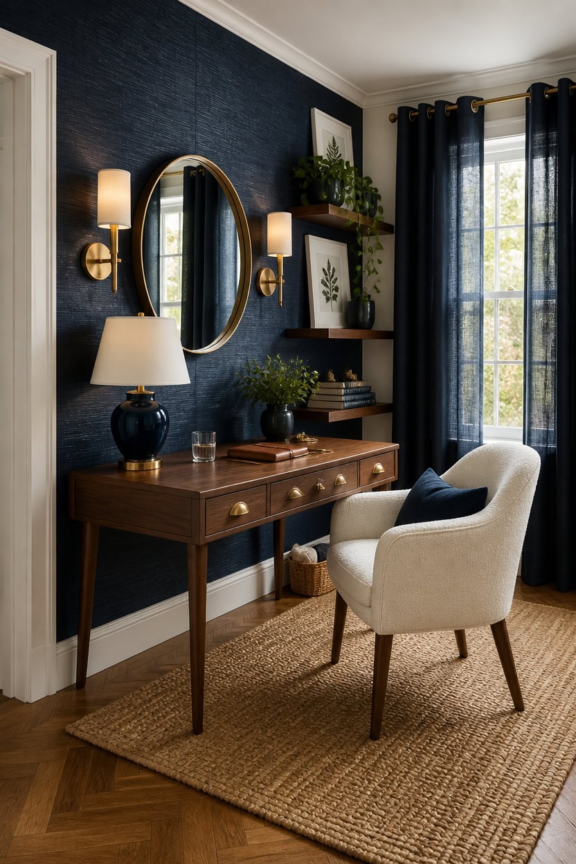 navy accent wall styling