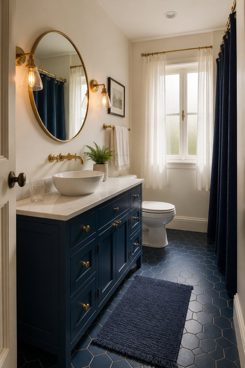navy accents with burnished brass
