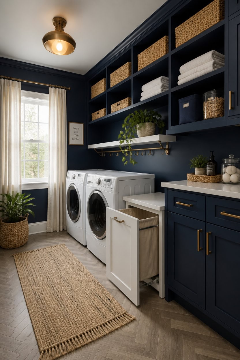 navy and brass storage