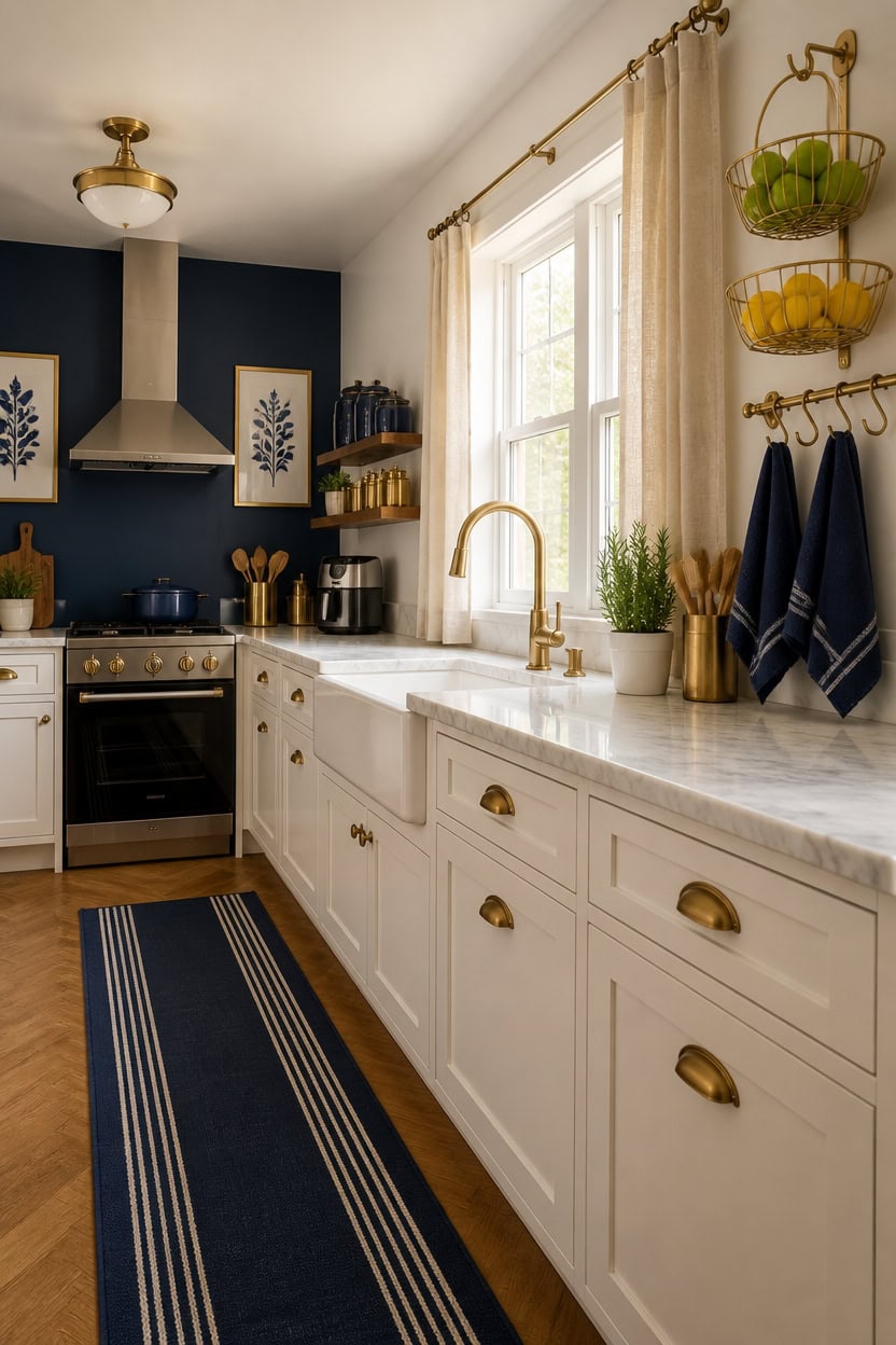 navy and brass styling