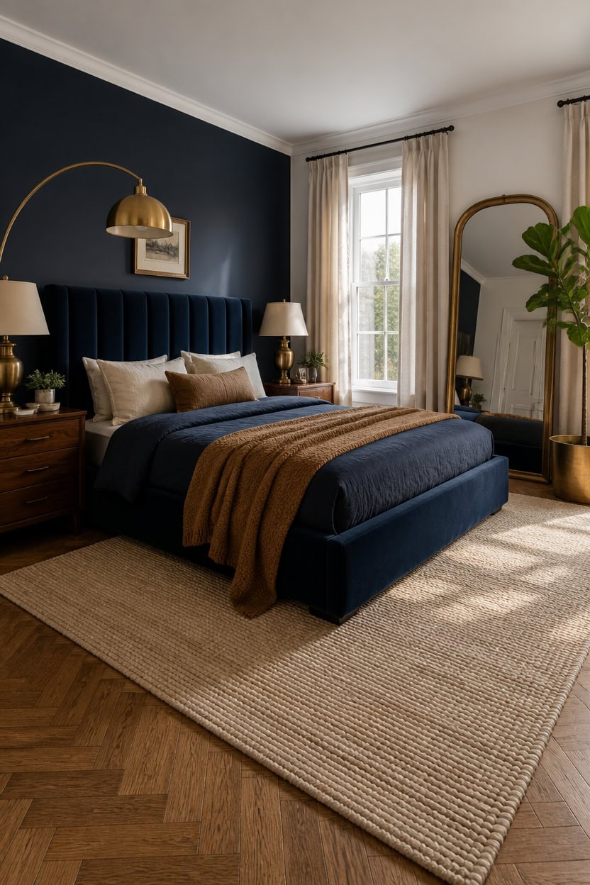 navy and burnished brass