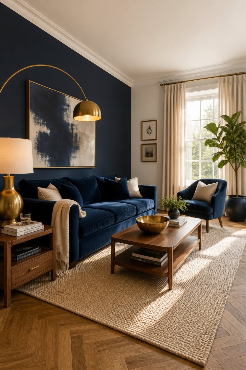navy and burnished brass