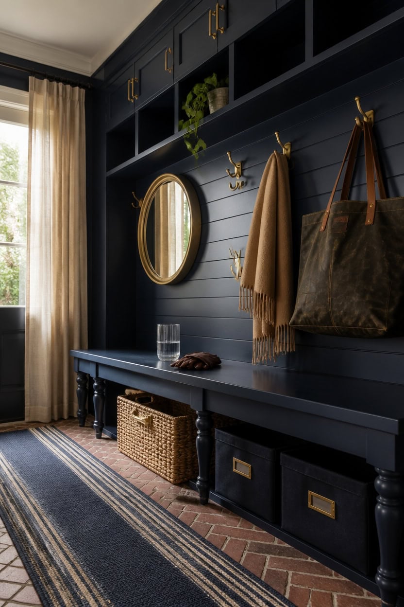 navy and burnished brass