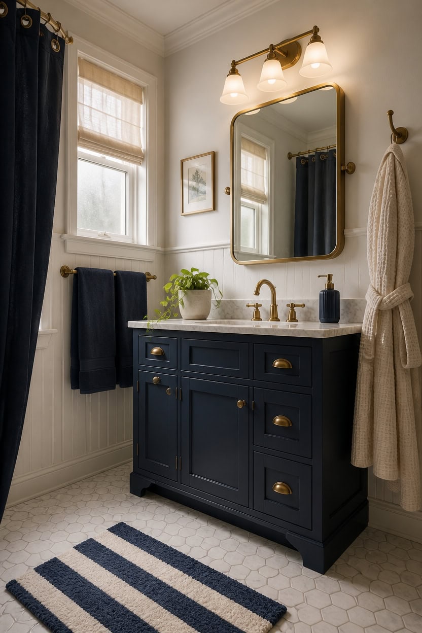 navy and burnished brass