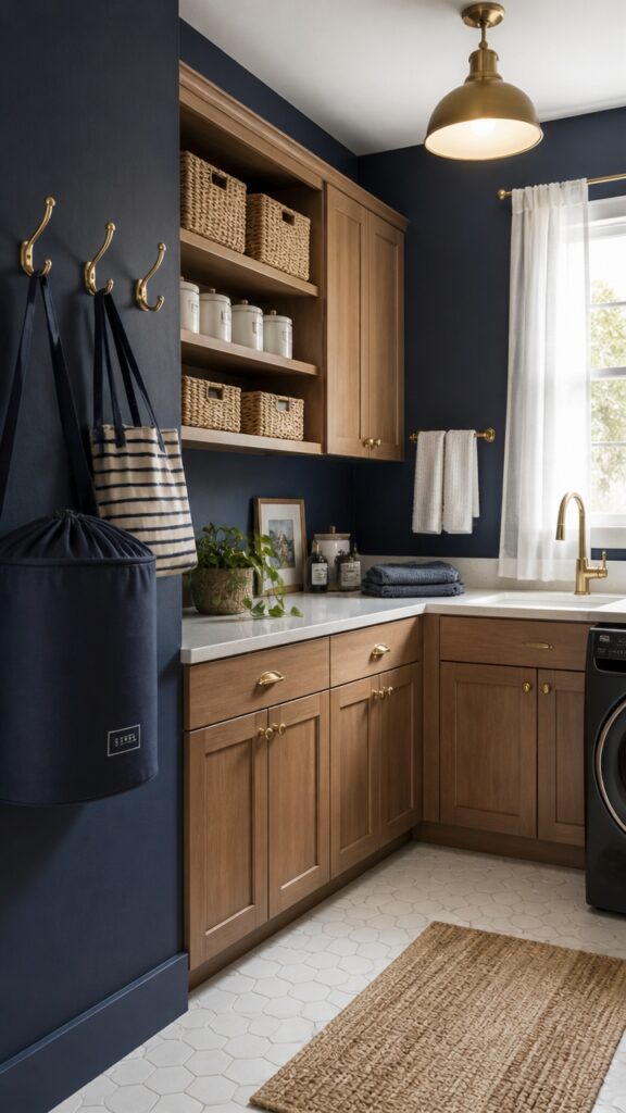 Transforming Your Laundry Room With Navy Blue & Burnished Brass: Made for Women Who Have It All Together