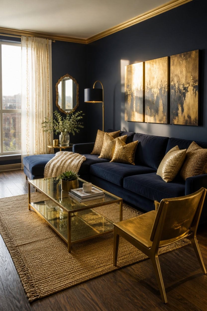 navy blue gold shimmer