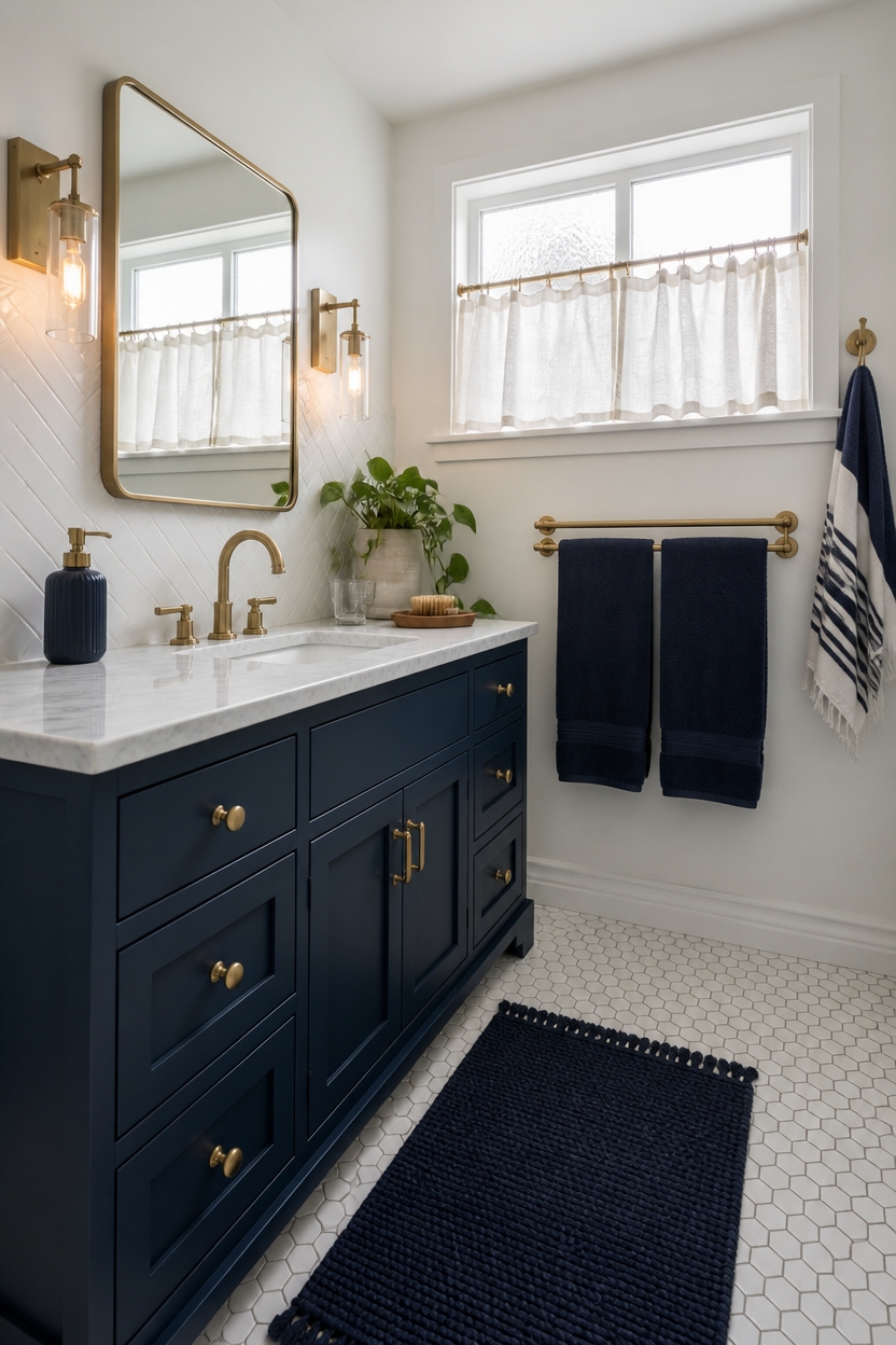 navy blue with burnished brass