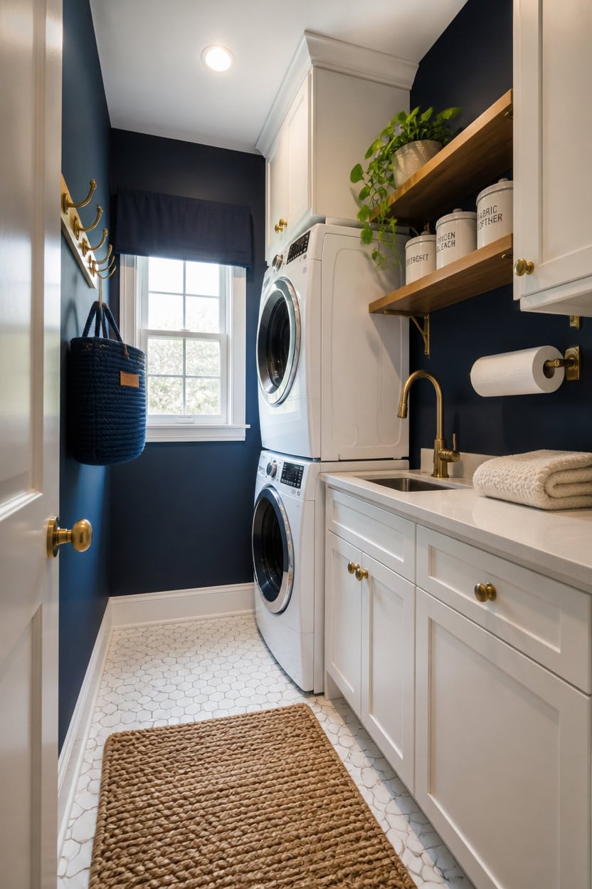 navy brass compact laundry