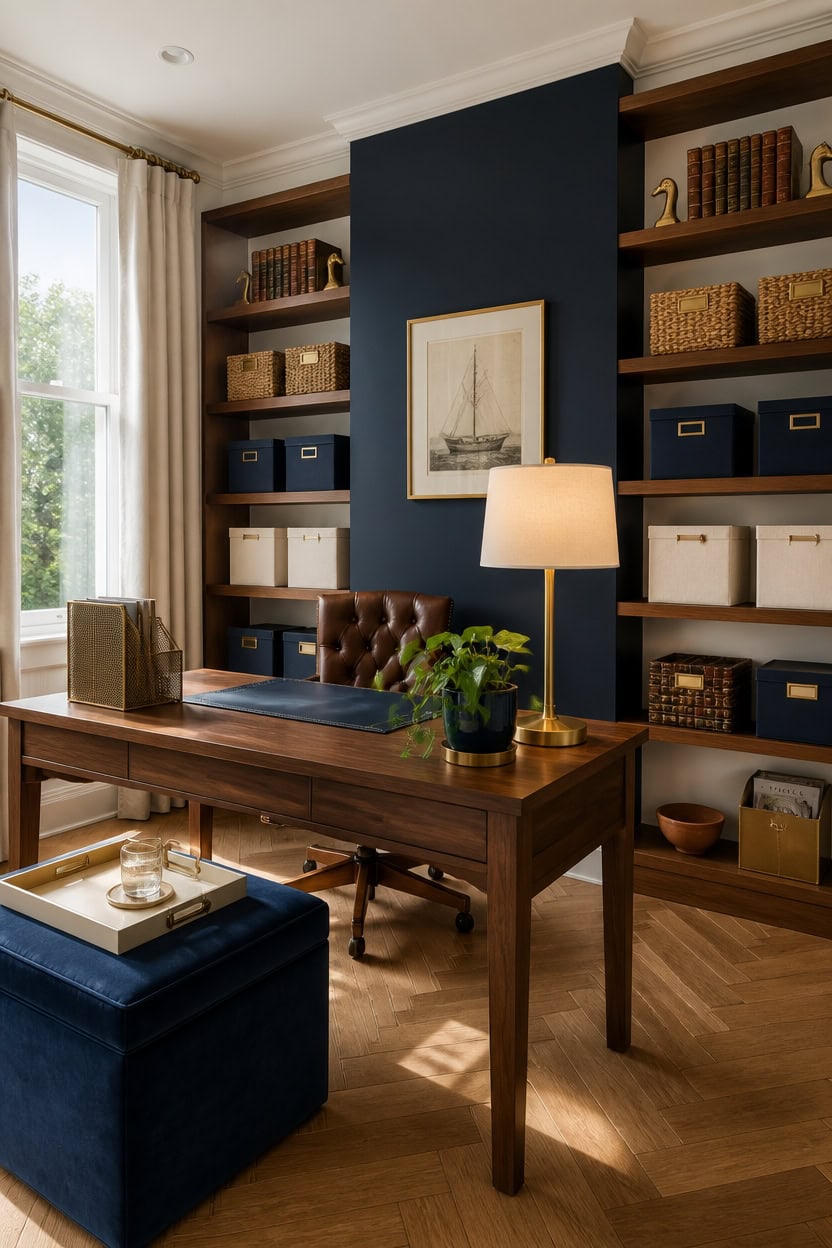 navy brass curated storage solutions