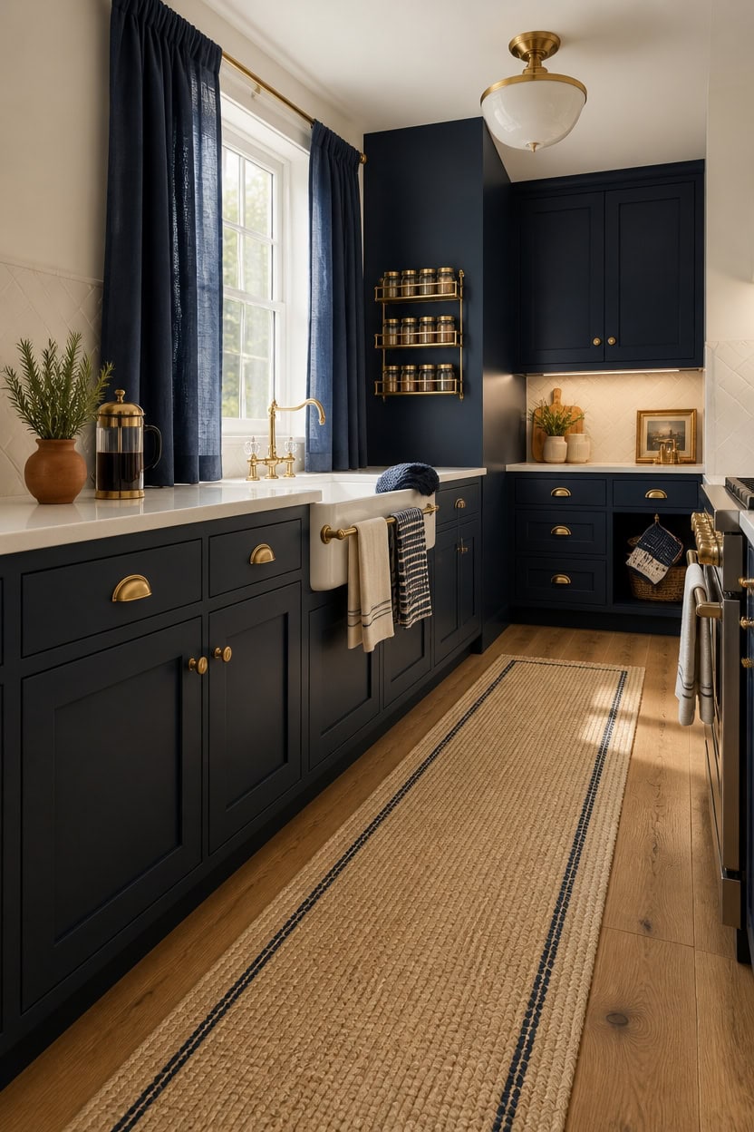 navy brass layered textiles